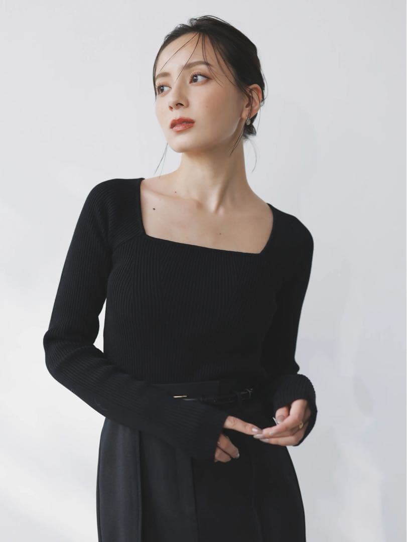 Anuans アニュアンス カシミヤブレンドデコルテリブニットプルオーバー