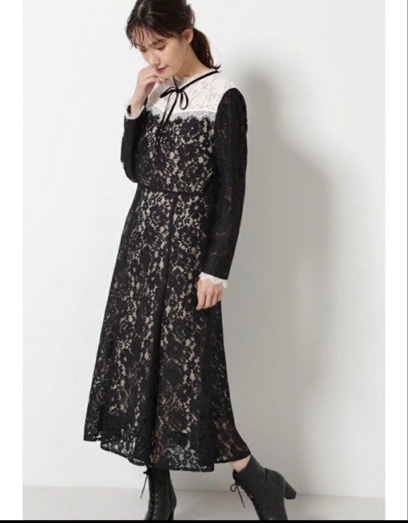 ジルスチュアート 総レース バイカラーワンピース ドレス 長袖 卒業式