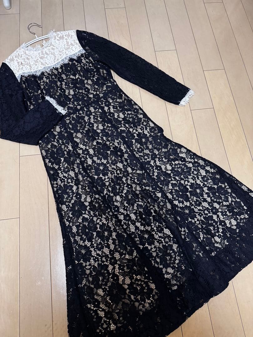 ジルスチュアート 総レース バイカラーワンピース ドレス 長袖 卒業式