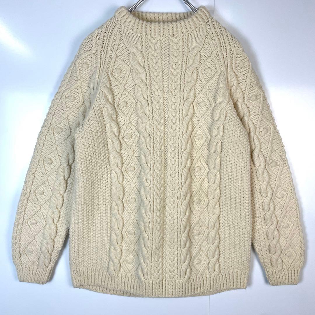 ヴィンテージアランニットフィッシャーマンセーター白オフホワイト
