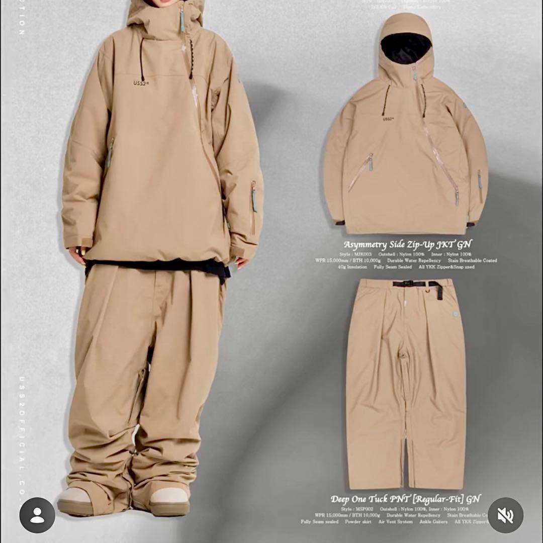 USS2 オストゥー☆スノーボードウェア上下セット M ベージュ韓国