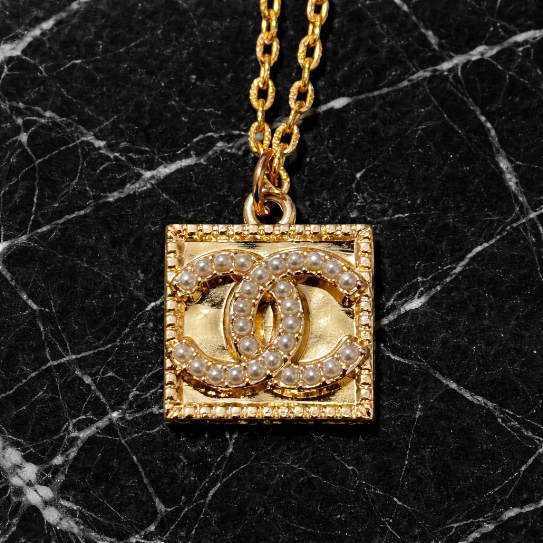 ヴィンテージ CCロゴ ココマーク パール ネックレス チャーム ゴールド