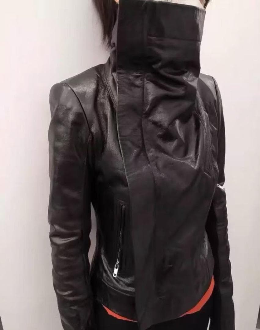 Rick Owens黒いレザージャケット ハイネックデザイン L 中古・古着通販】RICK OWENS (リックオウエンス) ハイネックインター