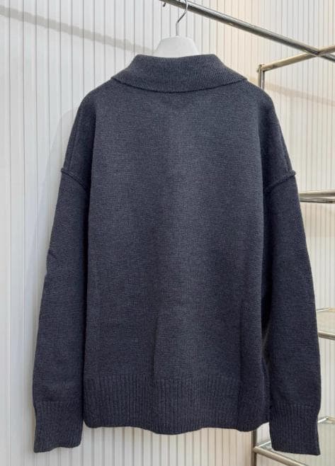 新品 AMI PARIS グレー ニットポロシャツ ハート刺繍 Mサイズ 秋冬