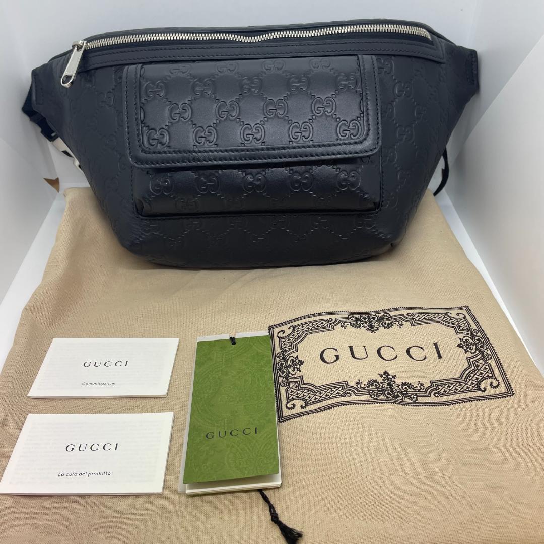極美品】グッチ GUCCI GGエンボス ベルトバッグ ブラック - メルカリ