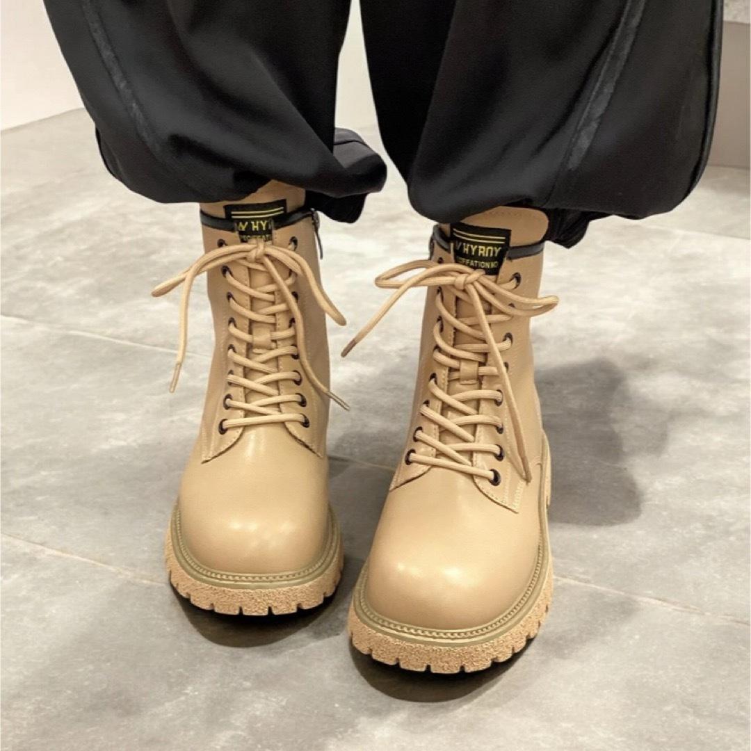 新品 ショートブーツ レディース 歩きやすい 厚底 22.5cm ベージュ