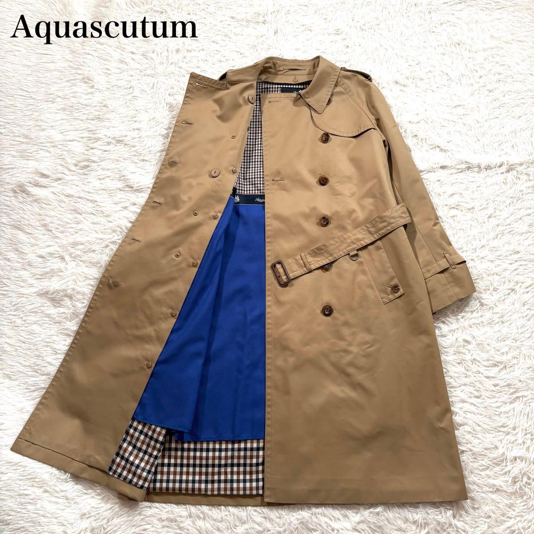 アクアスキュータム トレンチコート ブルー 青 ライナー ベルト ダブル