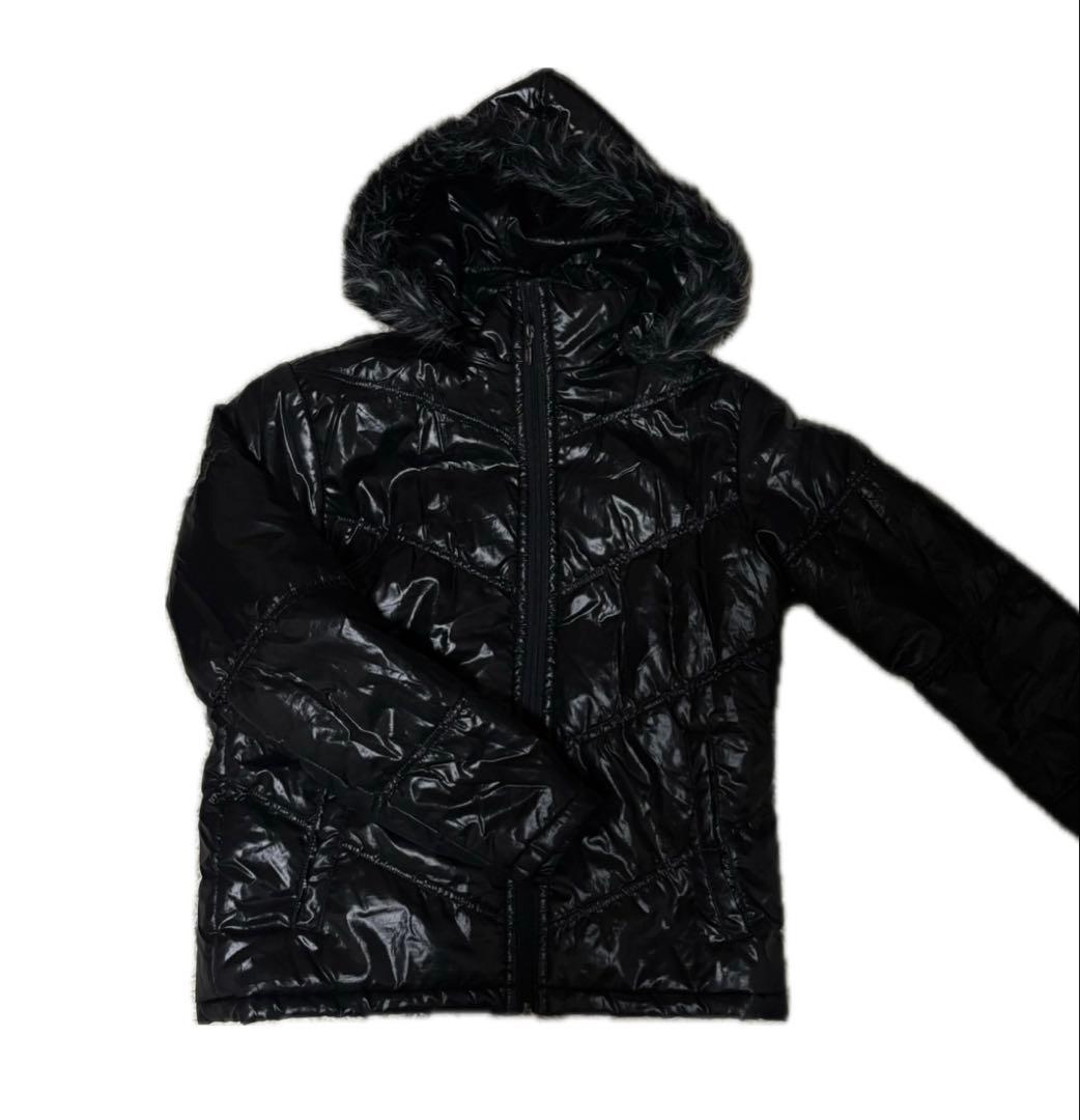 ファー付き ダウンジャケット 黒 光沢 00s Y2K お兄系 Opium 平成