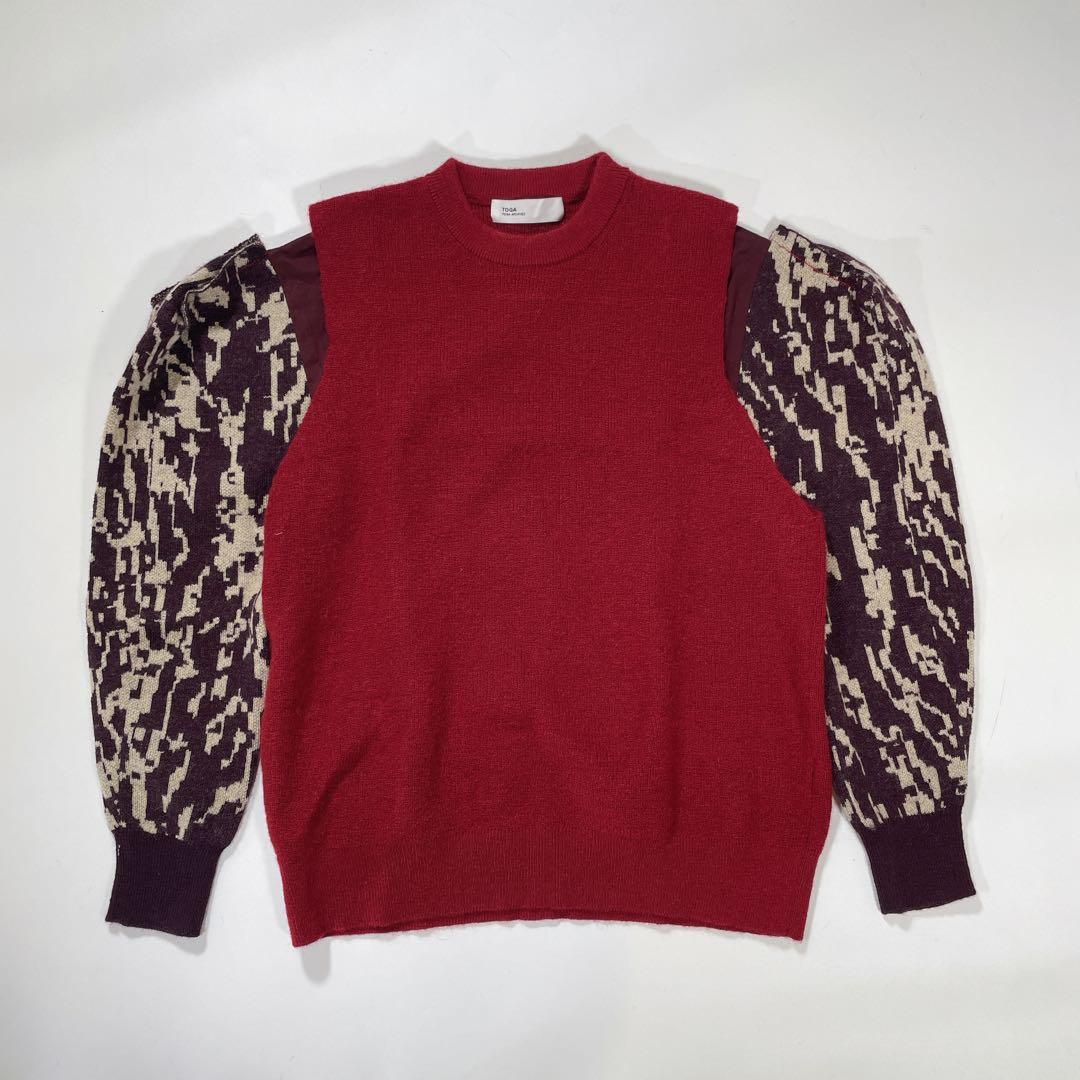 トーガアーカイブス　ニットベスト　ジャガード　カットソー　36 S 赤 トーガアーカイブス ニットベスト ジャガード カットソー 36 S 赤
