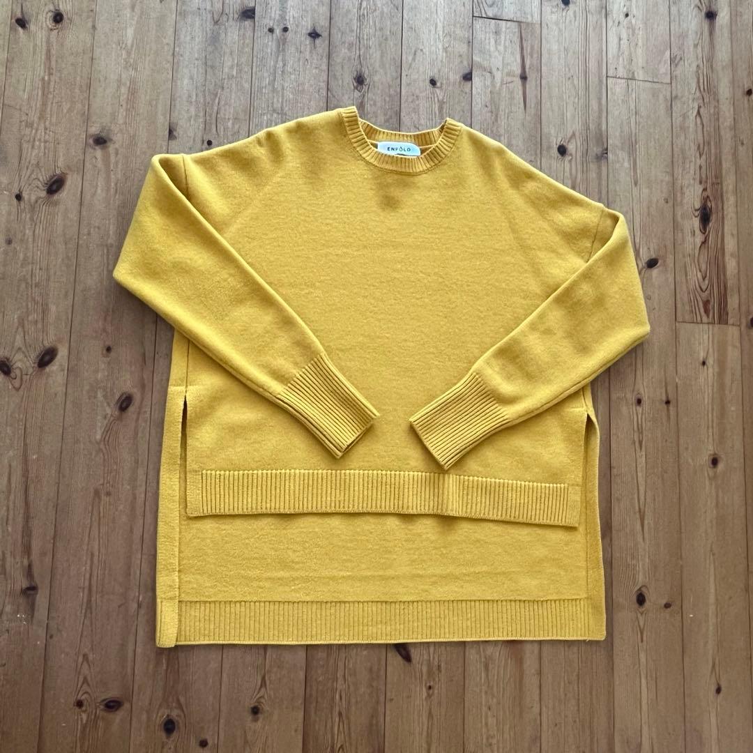 ENFOLD エンフォルド サイドスリット ニット イエローライン ENFOLD