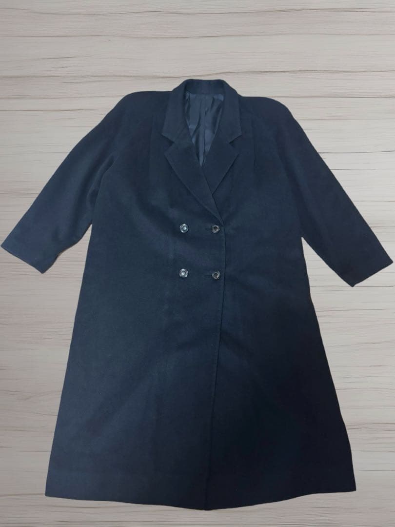 ダブルブレスト ロングコート カシミヤ100% ブラック 大きめ ユニセックス