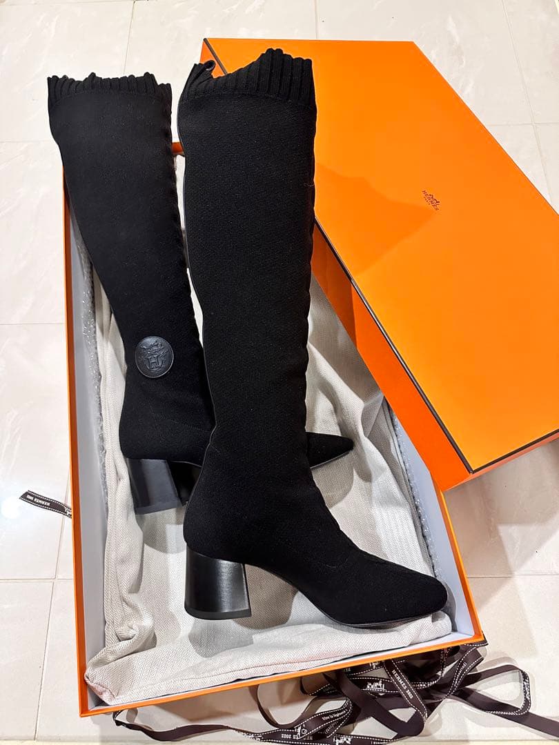 HERMES エルメスブーツ フォンテーヌ ロングブーツ 36 ニット - メルカリ