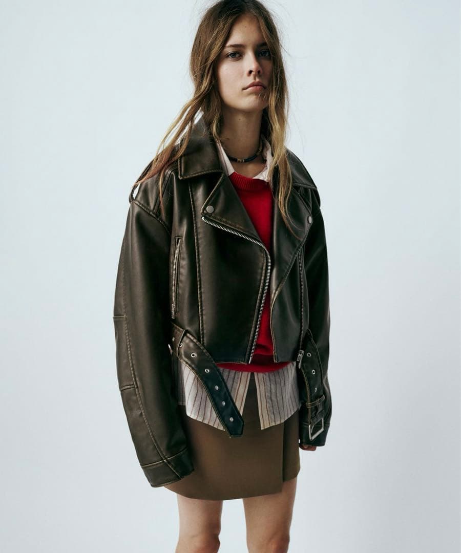 ZARA フェイクレザークロップド ライダースジャケット - メルカリ