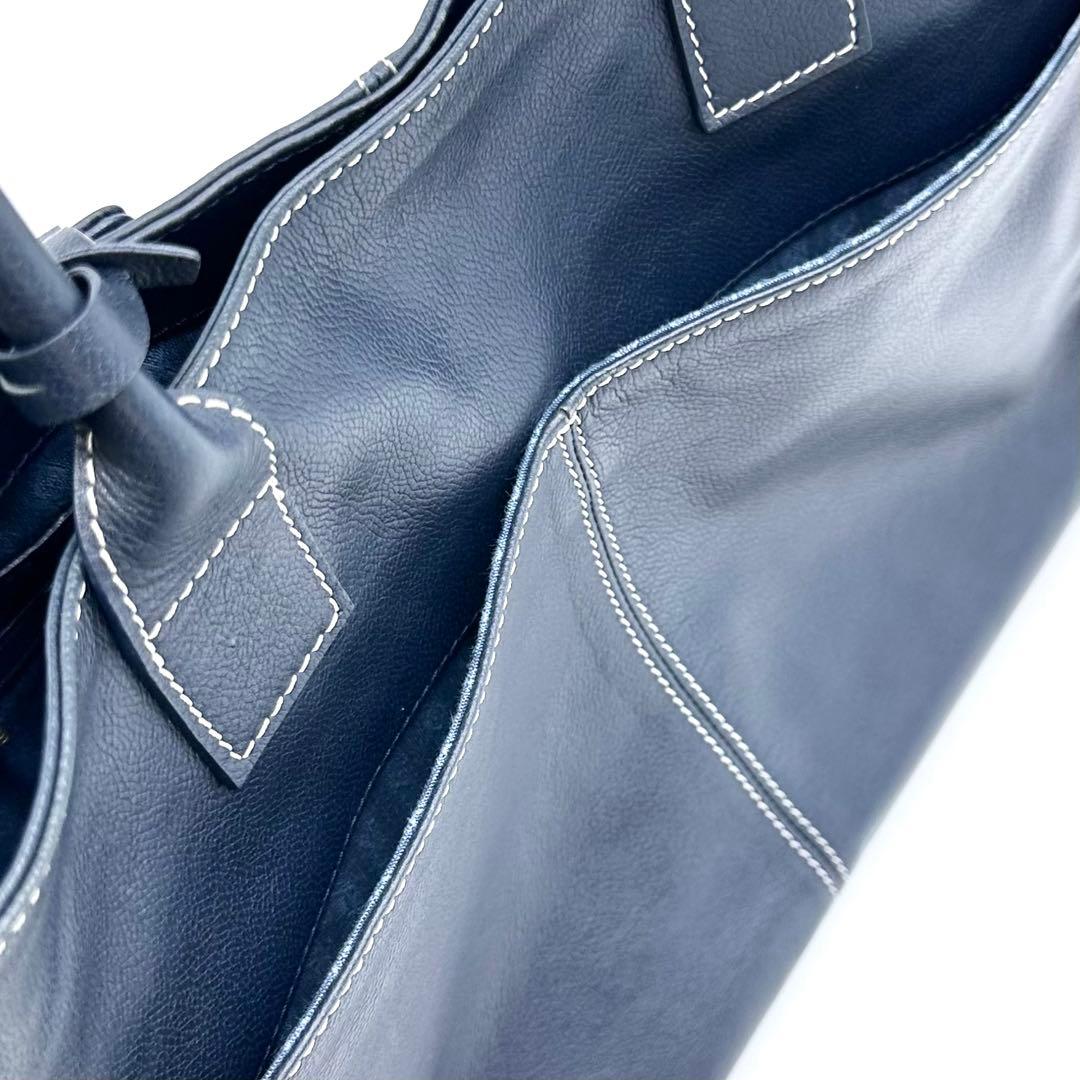 極美品✨マザーハウス トートバッグ 本革 ネイビー 間口2way A4収納可