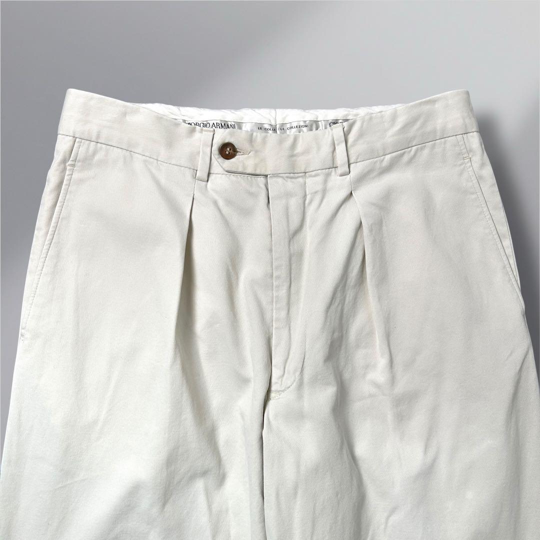 90's'GIORGIO ARMANI 2タック ワイドチノパン アイボリー
