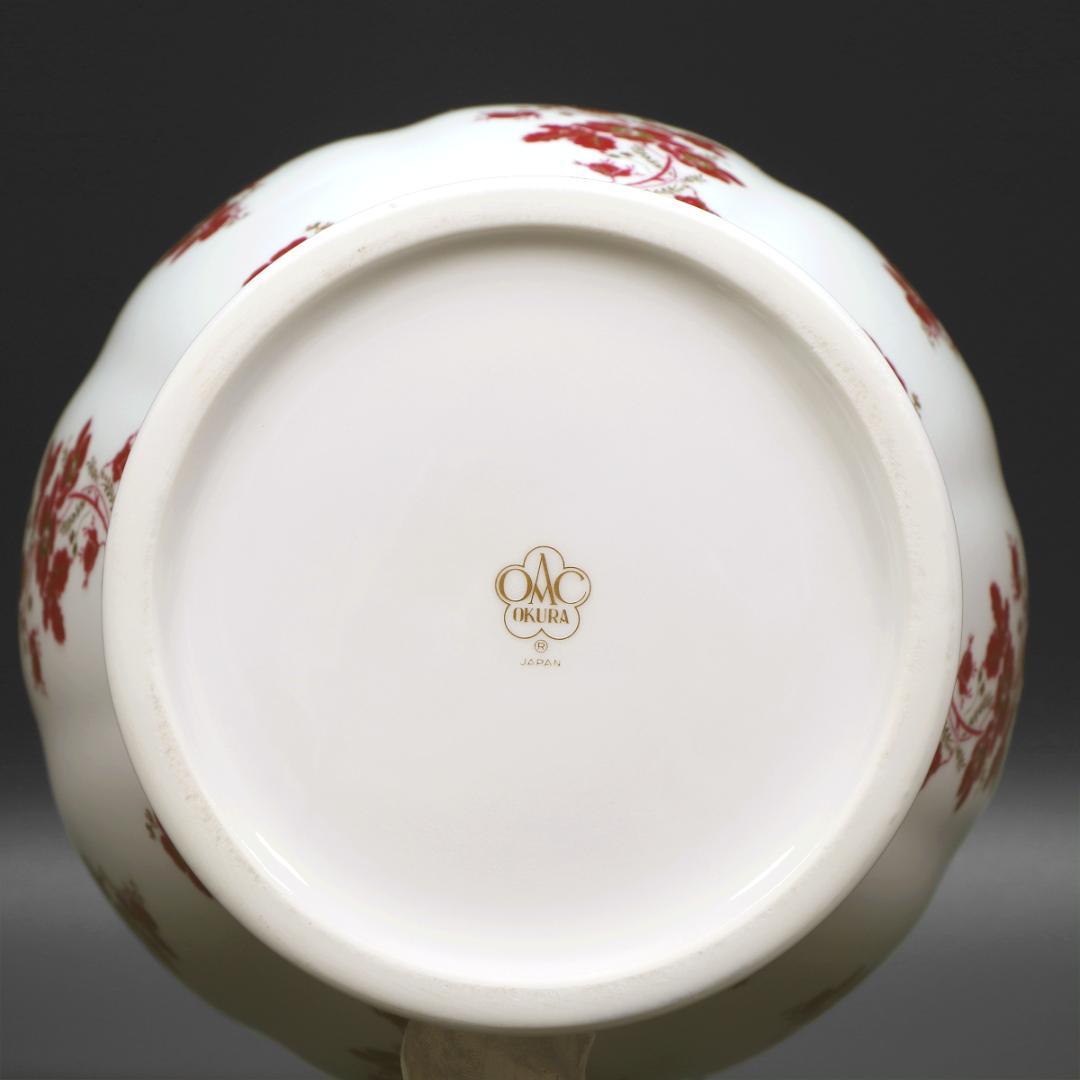 ★大倉陶園 大花瓶 35.5cm 金彩と赤い花 フラワーベース 陶磁器 陶器 壷