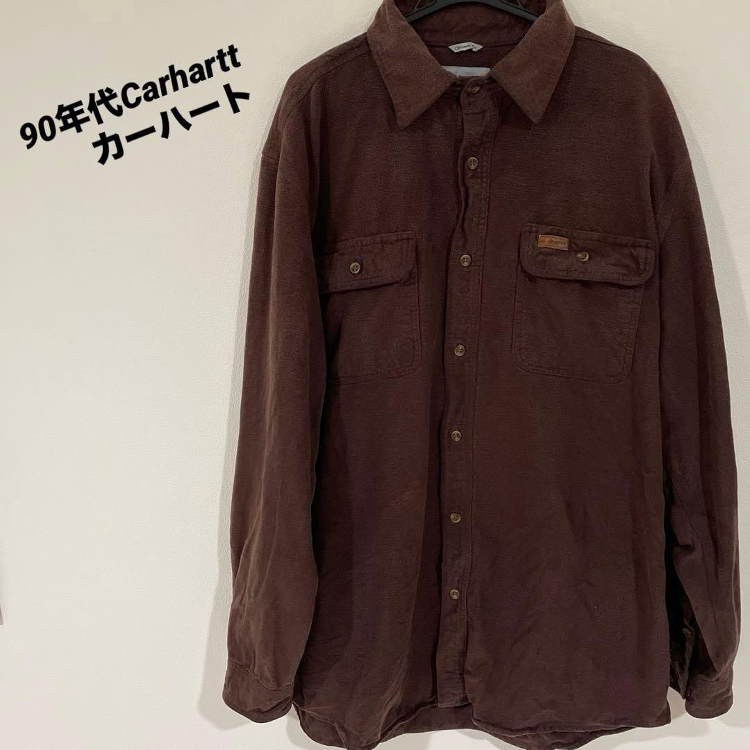 90年代Carhartt カーハート長袖ボタンダウンシャツL古着90sビンテージ