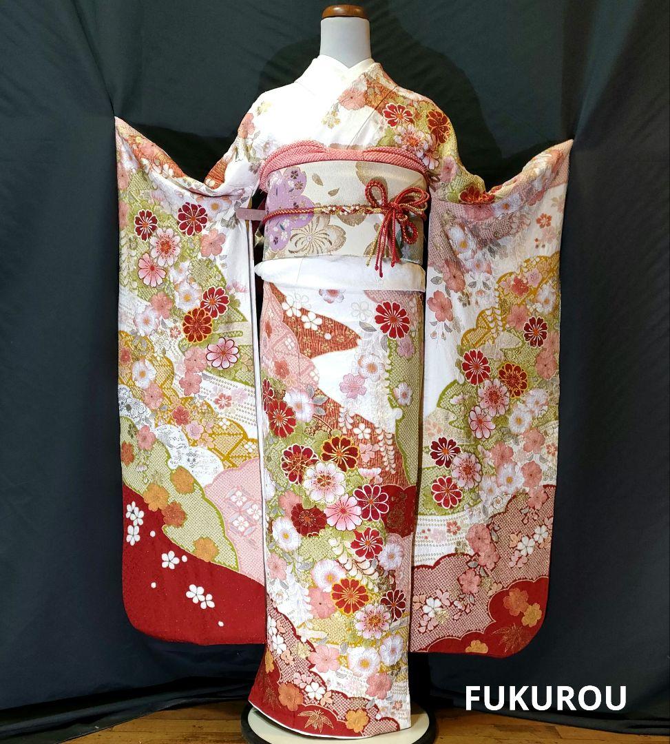 【お手続き中】絞り　疋田絞り　本振袖　古典柄　白系 TAKAZENの振袖 /黒色/白色/古典/花柄/ プレミアム古典 逸品本疋田総