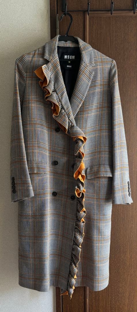 MSGM チェックフリルデザインチェスターコート 38 - メルカリ