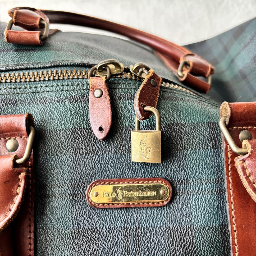 ポロラルフローレン ヴィンテージ ボストンバッグ 緑 PVCレザー 2WAY