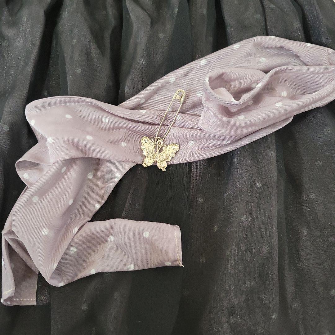 HONEY 黒紫 シフォンキャミソール リボン 蝶チャーム付き