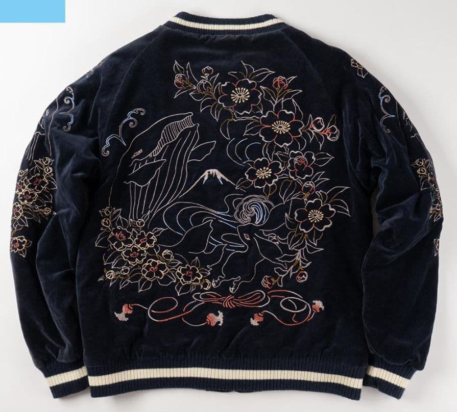 激レア　00s ちきりや 別珍スカジャン クジラうさぎ 紺 Ｌサイズ 男女兼用 楽天市場】＃417 別珍 スカジャン ”白虎” 紺x紺 : ラピーヌ ロデオ