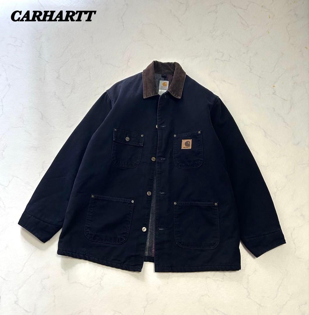 美品】USA製 カーハート ミシガンチョアコート ネイビー C02 MDT L