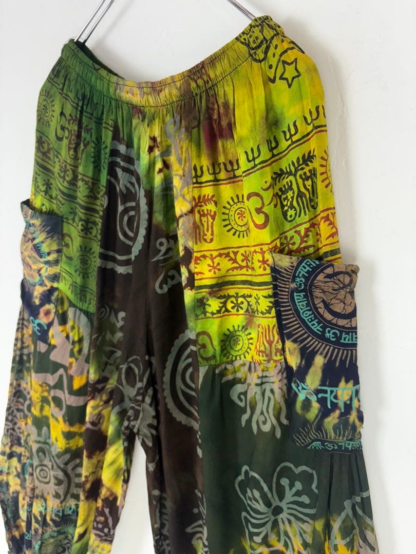 新品】レーヨンアラジンパンツ ヒンディー文字 タイダイ染め F370