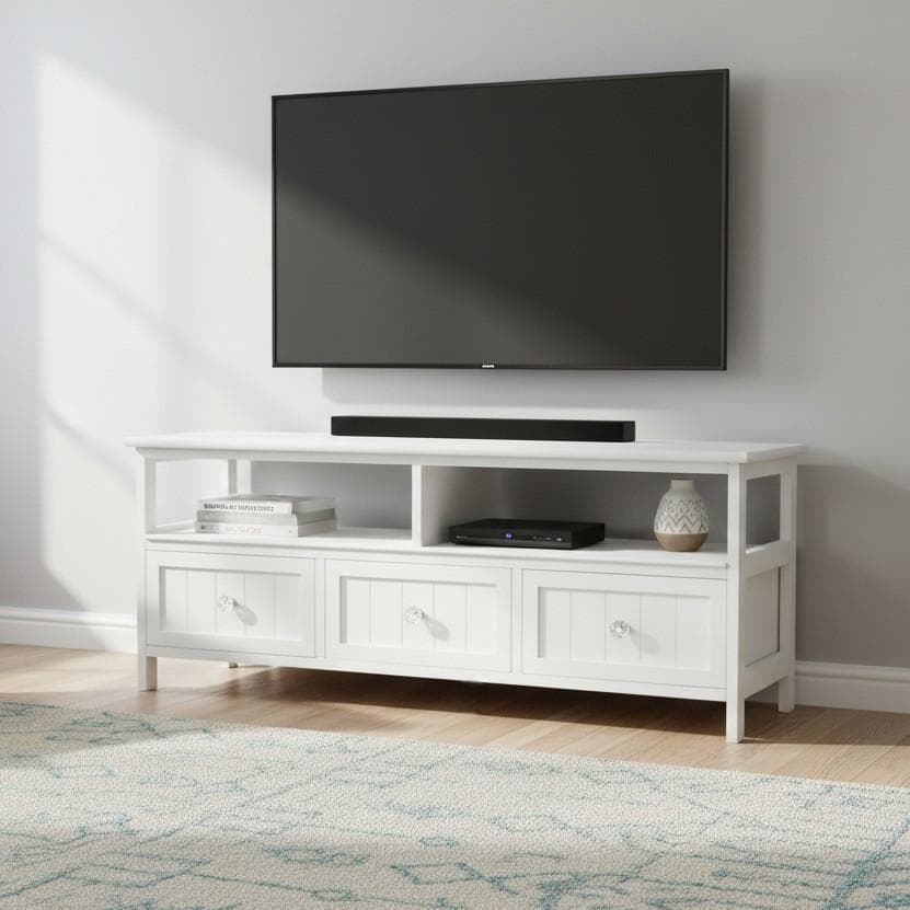 幅100㎝【新品】クリスタル取っ手付き 白いテレビ台 アンティーク調