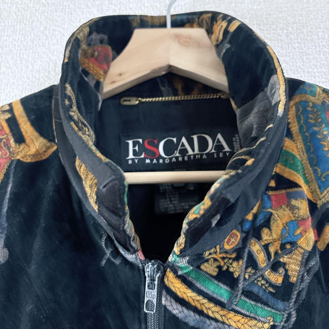 ESCADA ヴィンテージ ベロア 総柄ブルゾン スカーフ柄 綿混
