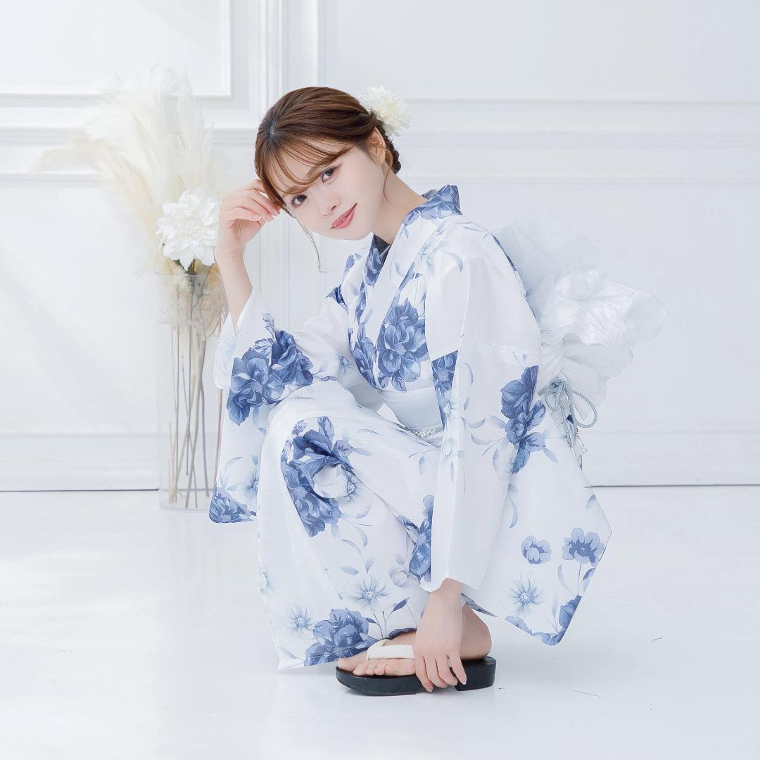新品 浴衣 セット 浴衣セット ゆかた 大人 レディース 白 青 花 Y4-56