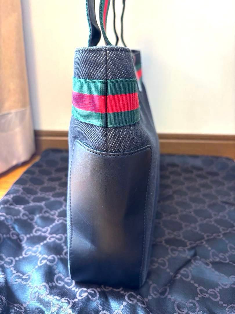 美品】Gucci シェリーライン デニム✖️レザー トートバッグ 保存袋あり