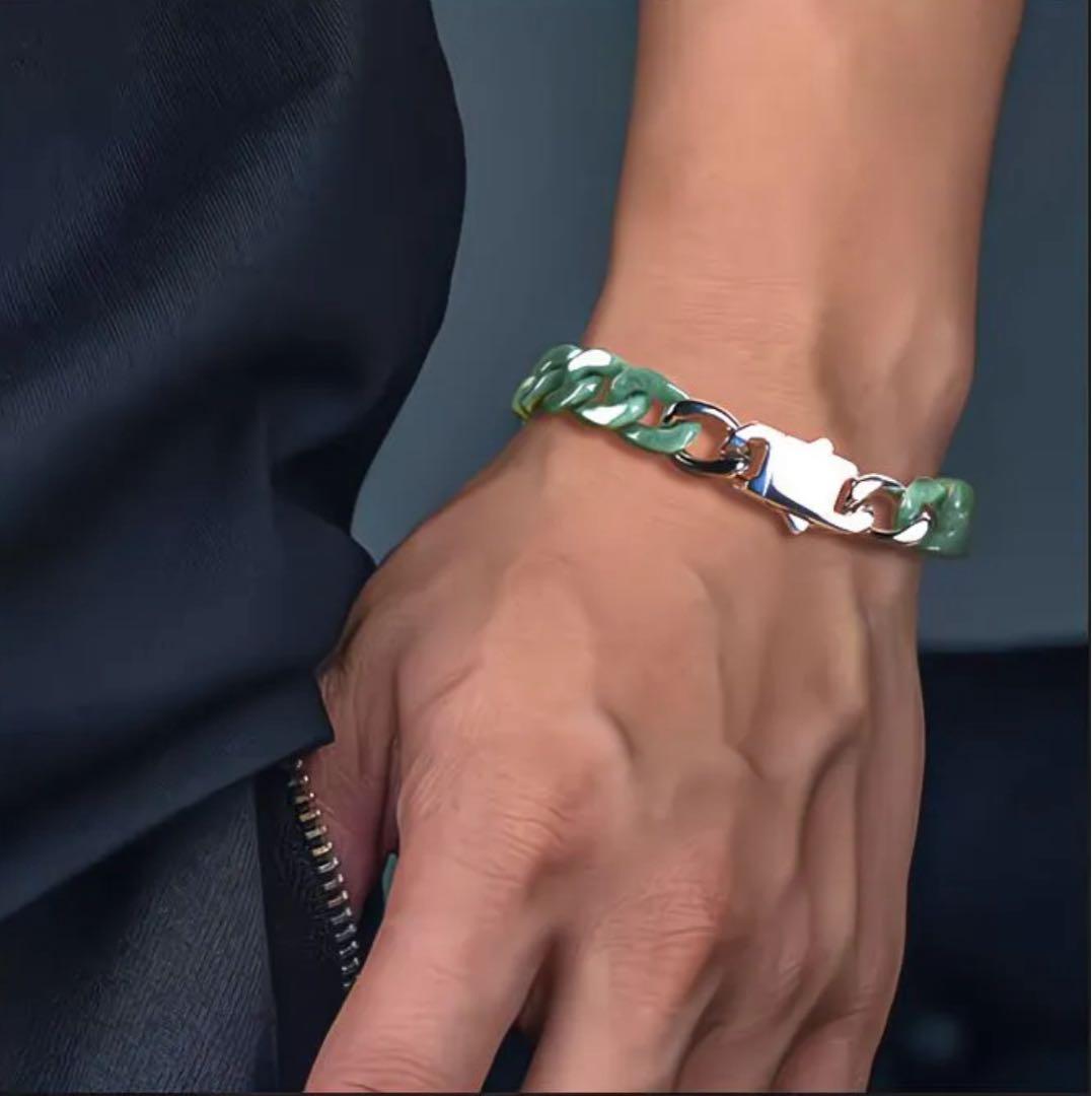 ブレスレット メンズ 翡翠 エメラルドジャード キューバンチェーン
