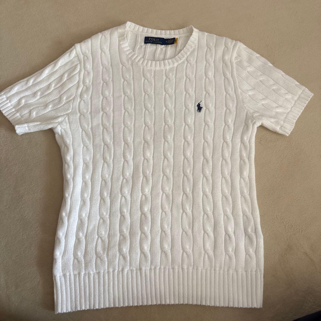 Polo Ralph Lauren 半袖ケーブルニット M ホワイト ラルフローレン