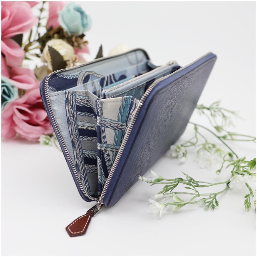 エルメス アザップ シルクイン ロング ブルーネイビー エプソン D刻印 箱付 HERMES（エルメス） アザップロング・シルクイン ブルーインディゴ
