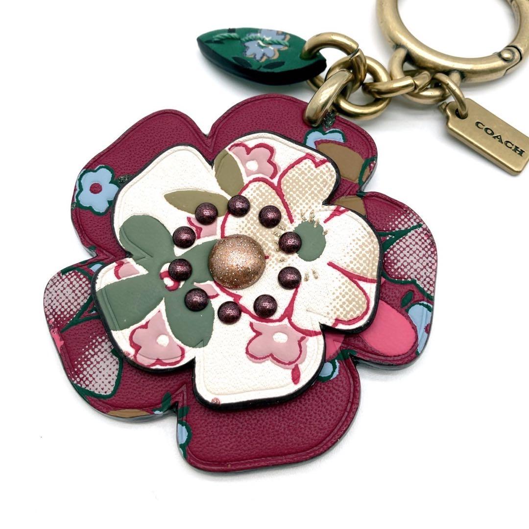 【美品】COACH TEA ROSE バッグチャーム　キーホルダー　キーリング COACH Tea Rose Leather Key Fob Bag Charm Keychain Chalk | eBay