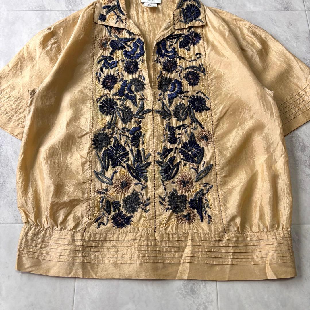 archive】dries van noten シルク100% 手刺繍ブラウス シルク手刺繍