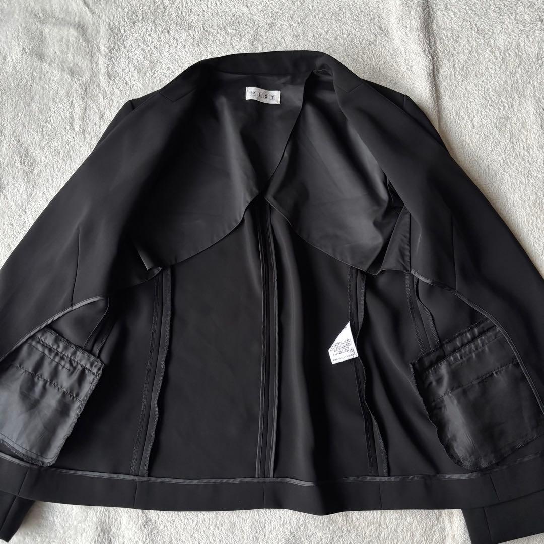 美品 PLST プラステ ノーカラー パンツスーツ ブラック M セットアップ