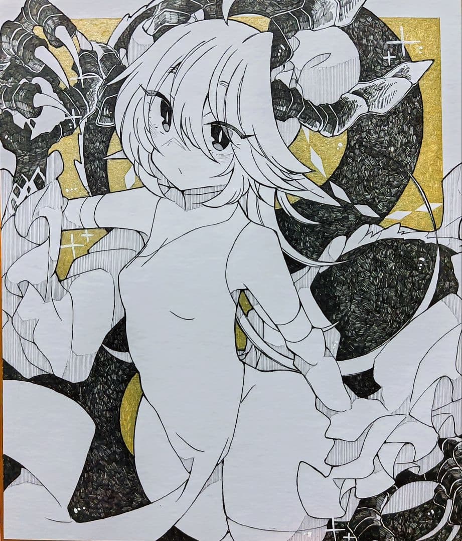 34：手描きイラスト 色紙 オリジナル 原画 創作 ドラゴン - メルカリ