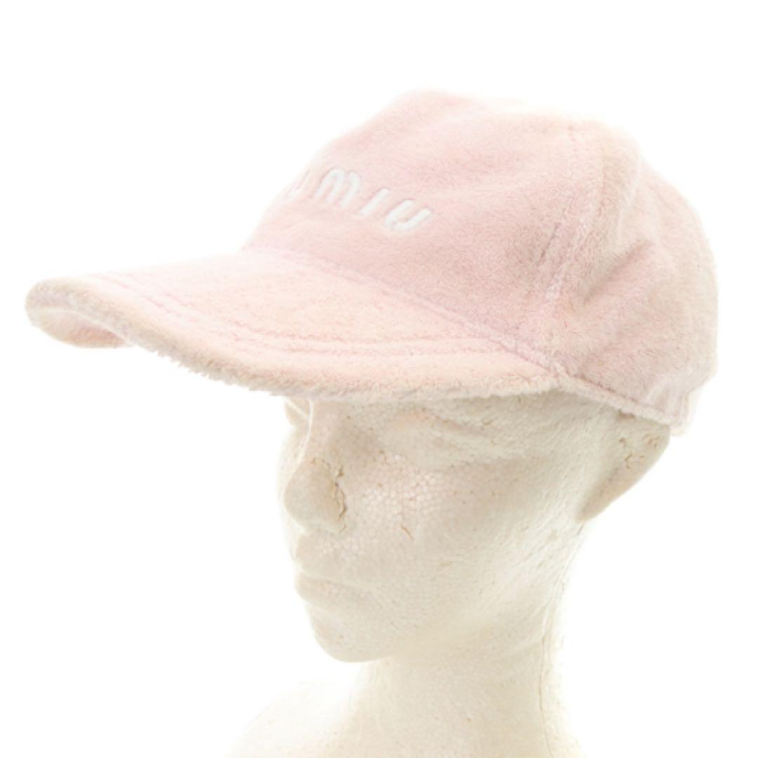 ミュウミュウ miumiu タオル地 ベースボールキャップ 帽子 ロゴ ピンク