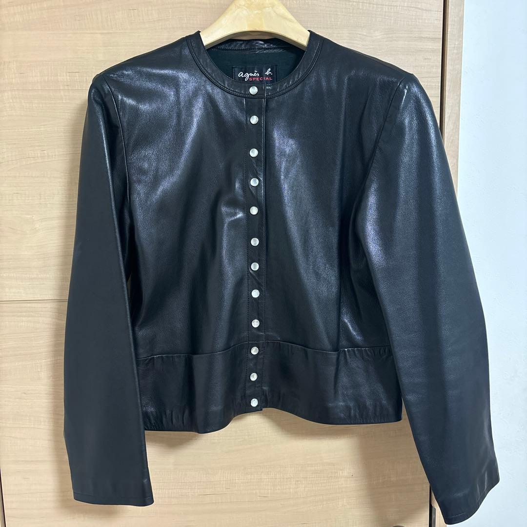 アニエスベー レザーノーカラージャケット カーディガン - メルカリ