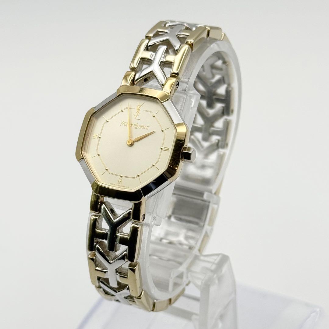 ✨新品電池・稼働美品✨サンローラン 腕時計 クォーツ オクタゴン 金