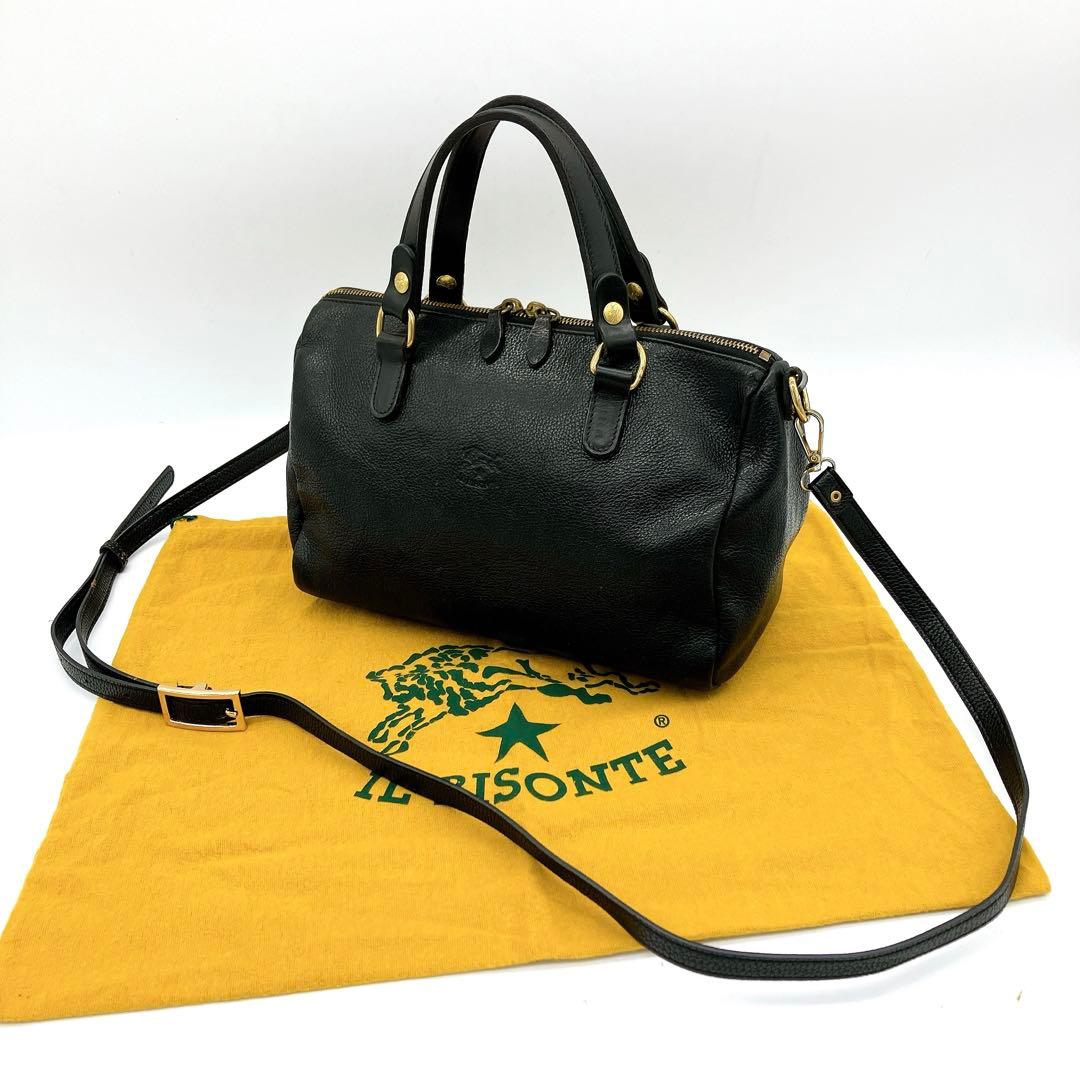 【IL BISONTE】2wayバッグ　ミニボストンバッグ　レザー　ブラック IL BISONTE（イルビゾンテ） バッグ ボストンバッグ 2WAYミニボストン