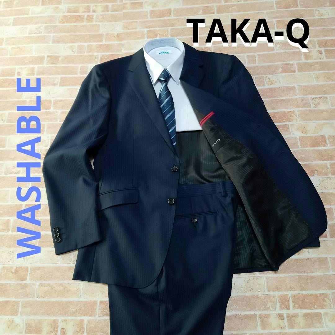 美品】TAKA-Q 洗える スーツセットアップ ネイビー ストライプ AB7