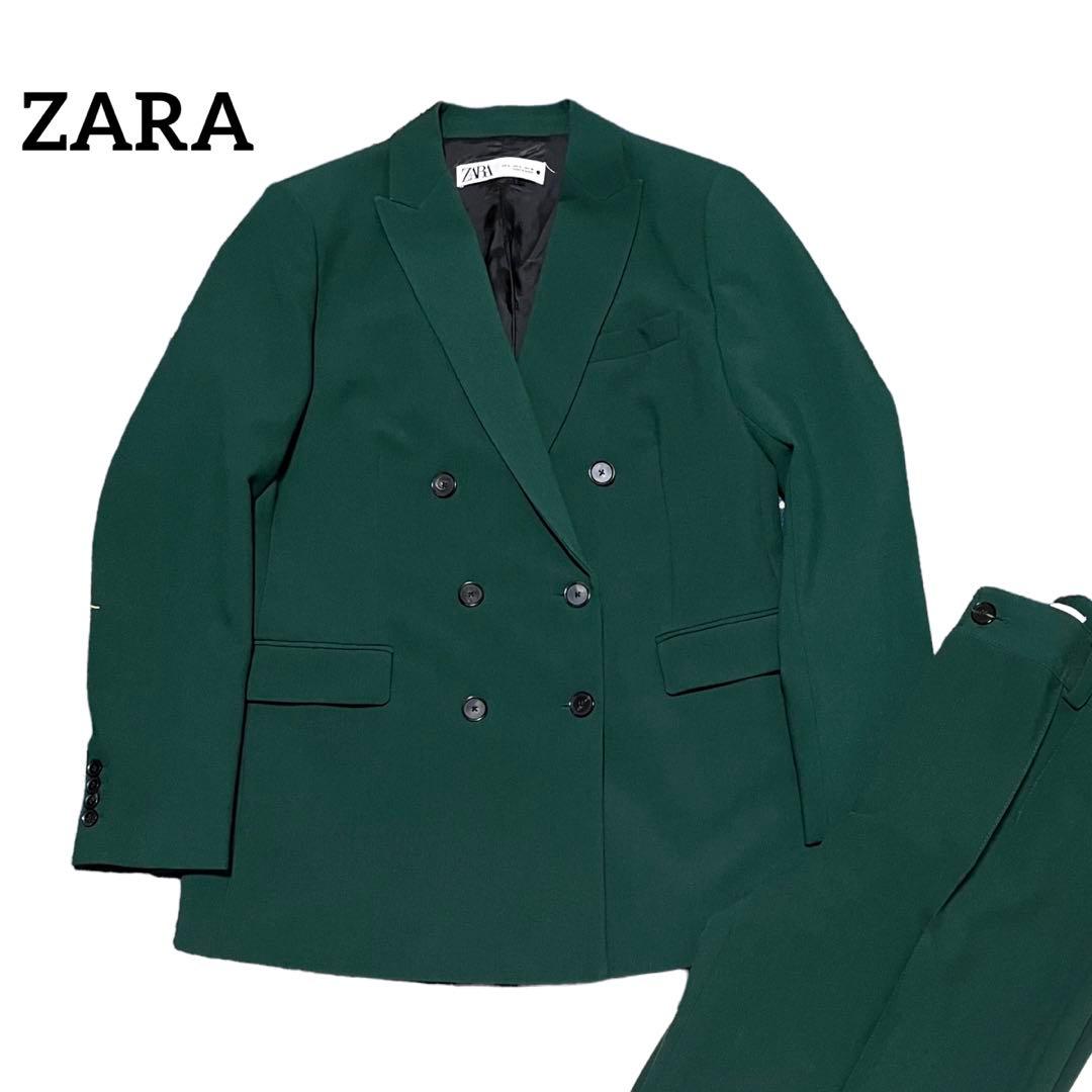 美品 ZARA ダブルブレスト セットアップスーツ グリーン L 大きい