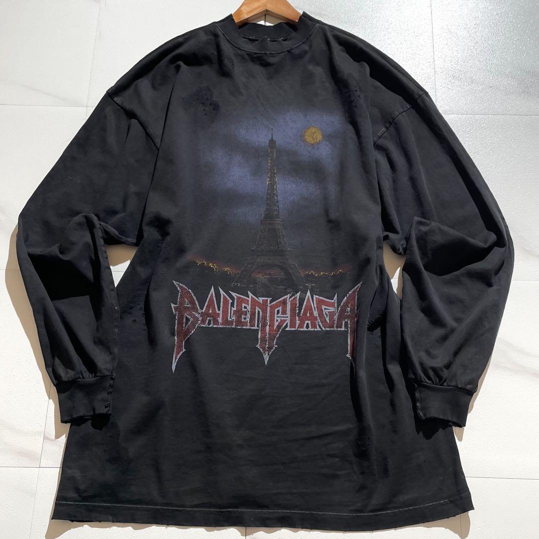 BALENCIAGA パリムーン ロンT オーバーサイズ Tシャツ サイズL Balenciaga Black Paris Moon Double Front Long Sleeve T-shirt - T