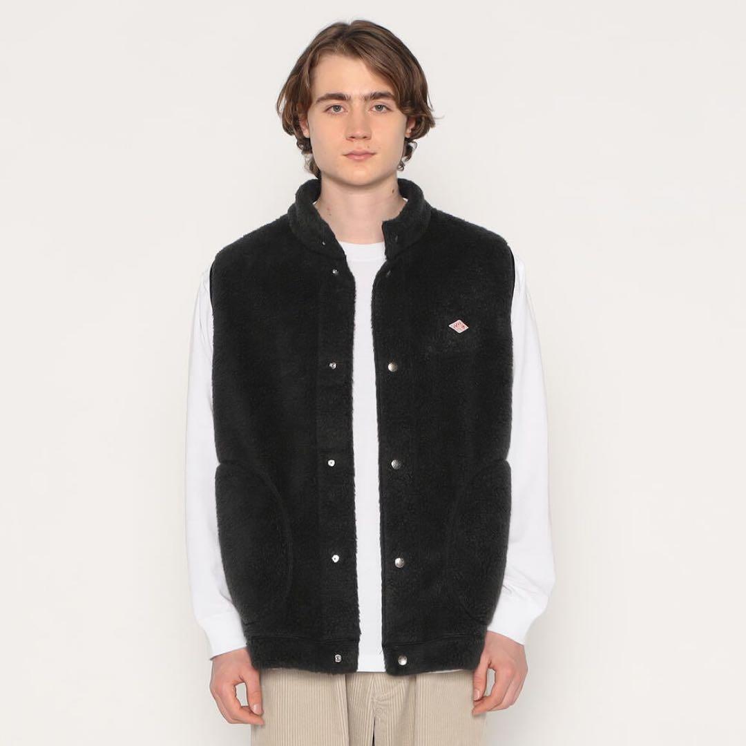 新品 DANTON ダブルフェイス ボア スタンドカラー ベスト ブラック M DANTON | ダブルフェイスボア スタンドカラーベスト MEN
