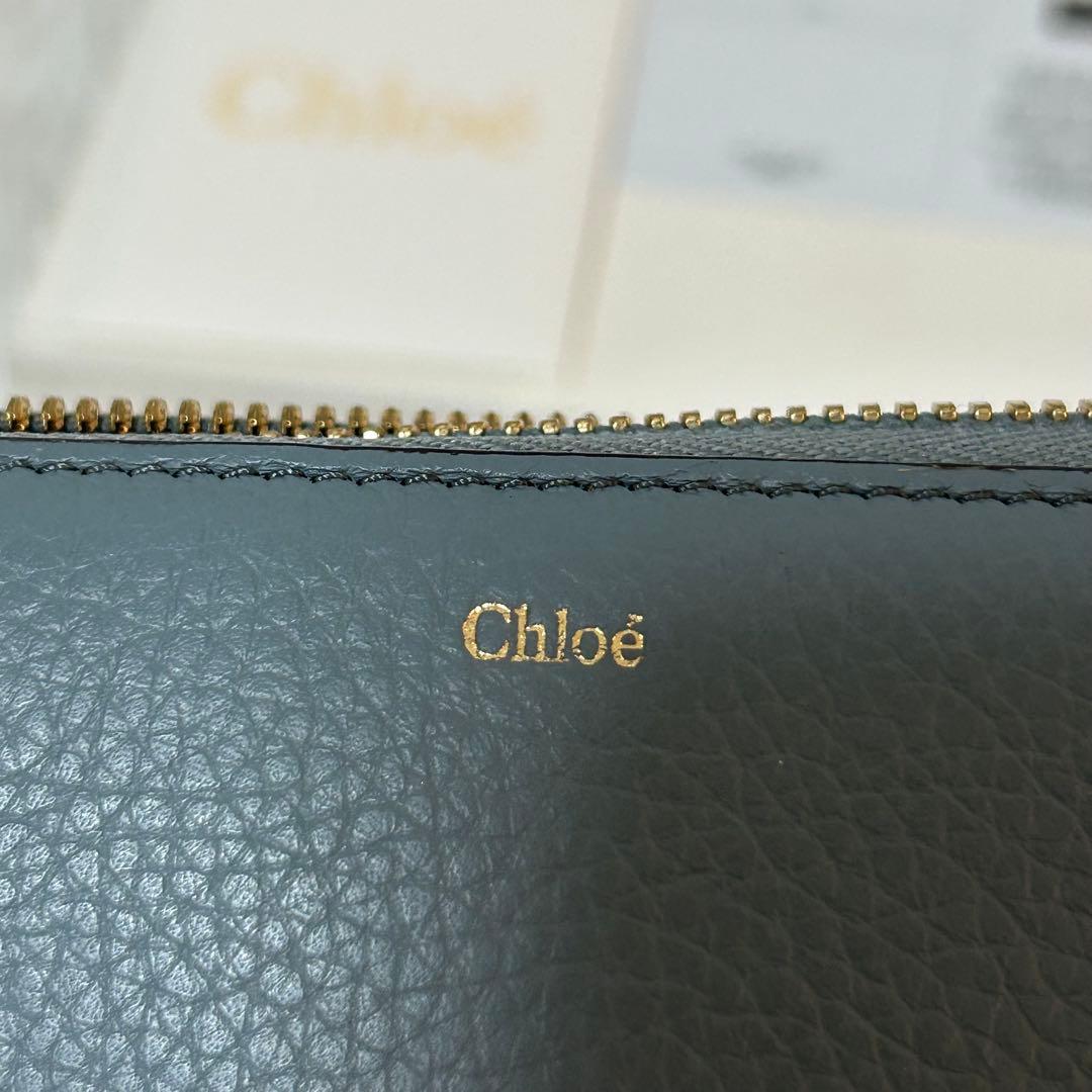 美品✨アルファベット/ラウンドジップ】クロエ 長財布 ターコイズ シボ