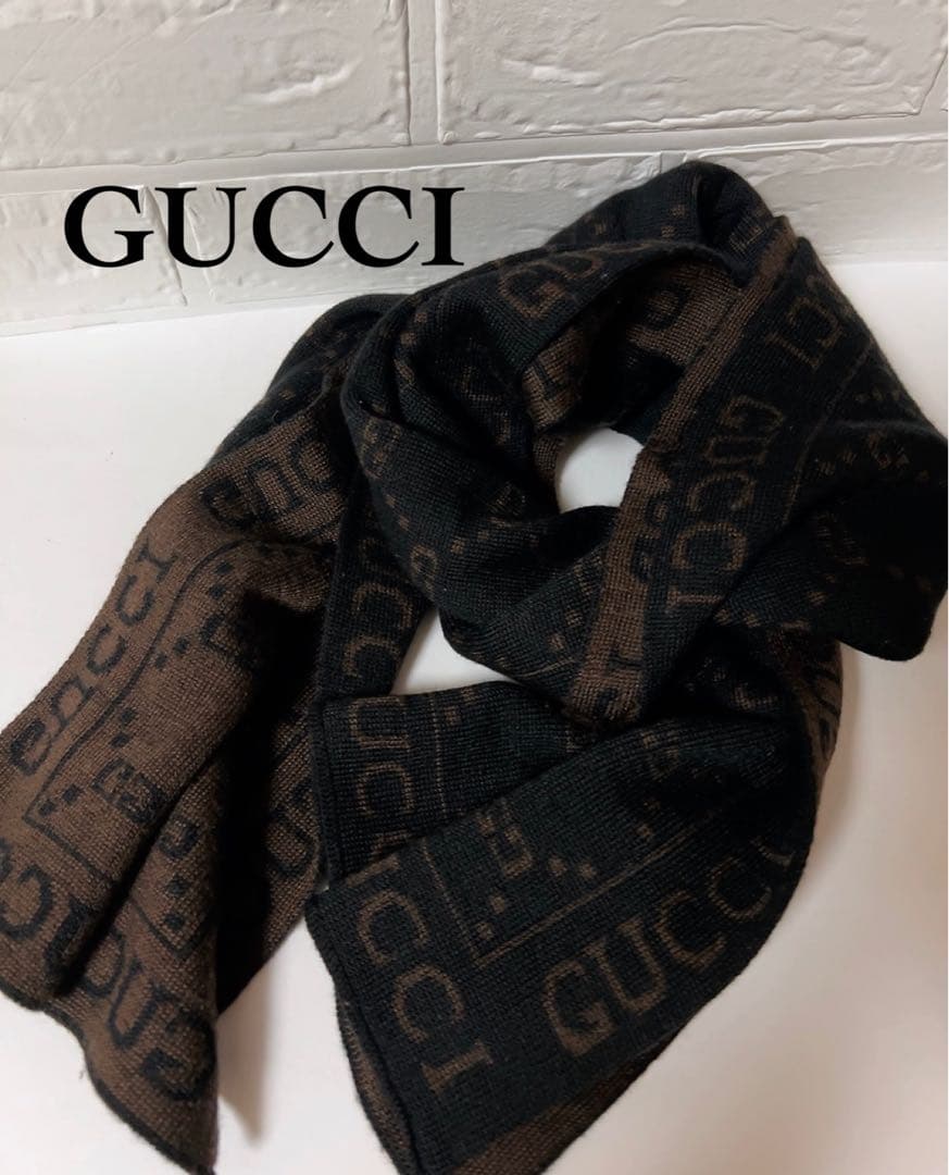 グッチ　GUCCI マフラー　GG ブラック×ブラウン グッチ/マフラー/黒×ベージュ×ブラウンの買取実績【ブランディア】