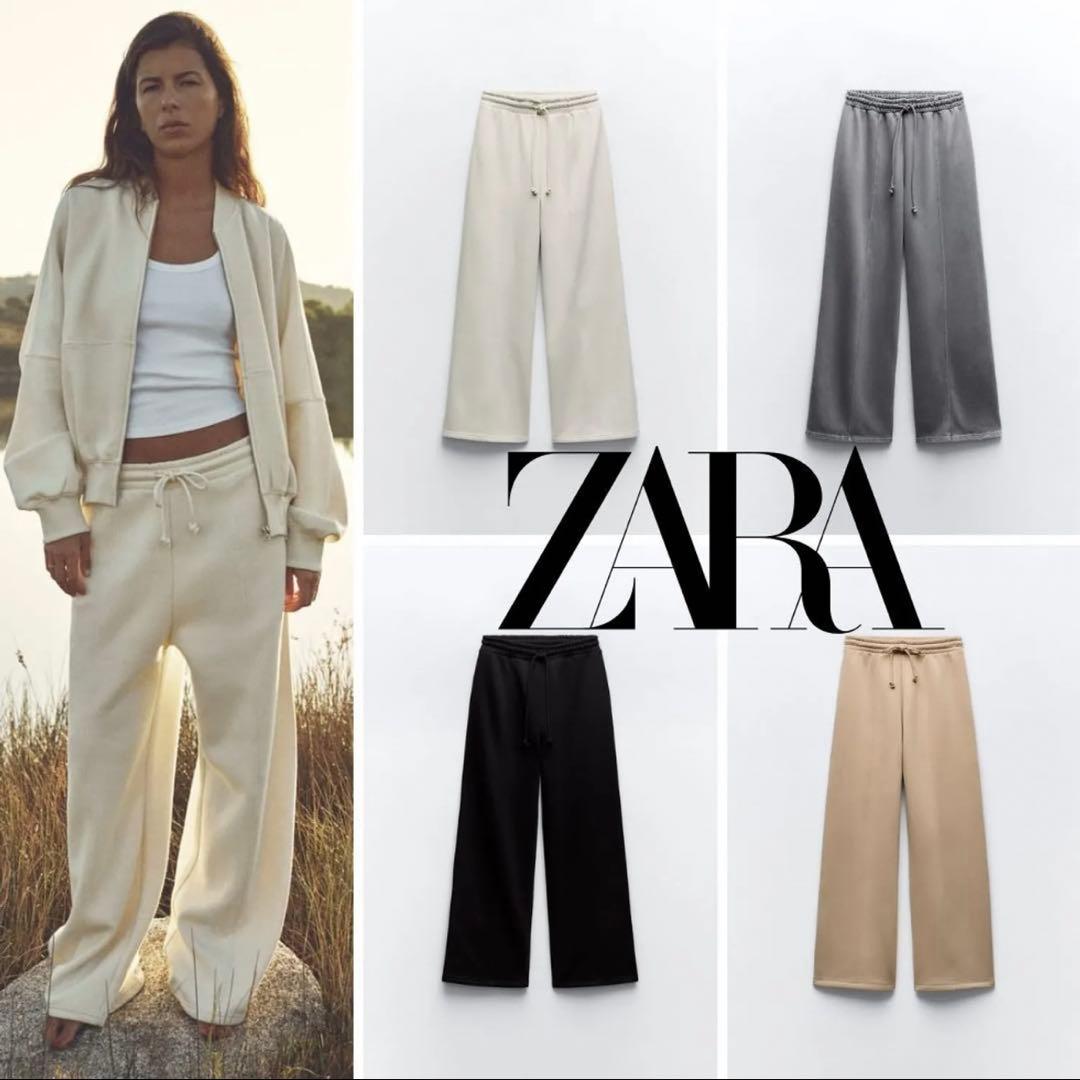 ZARA プラッシュ ワイドパンツ ハイウエスト スウェットパンツ オフ